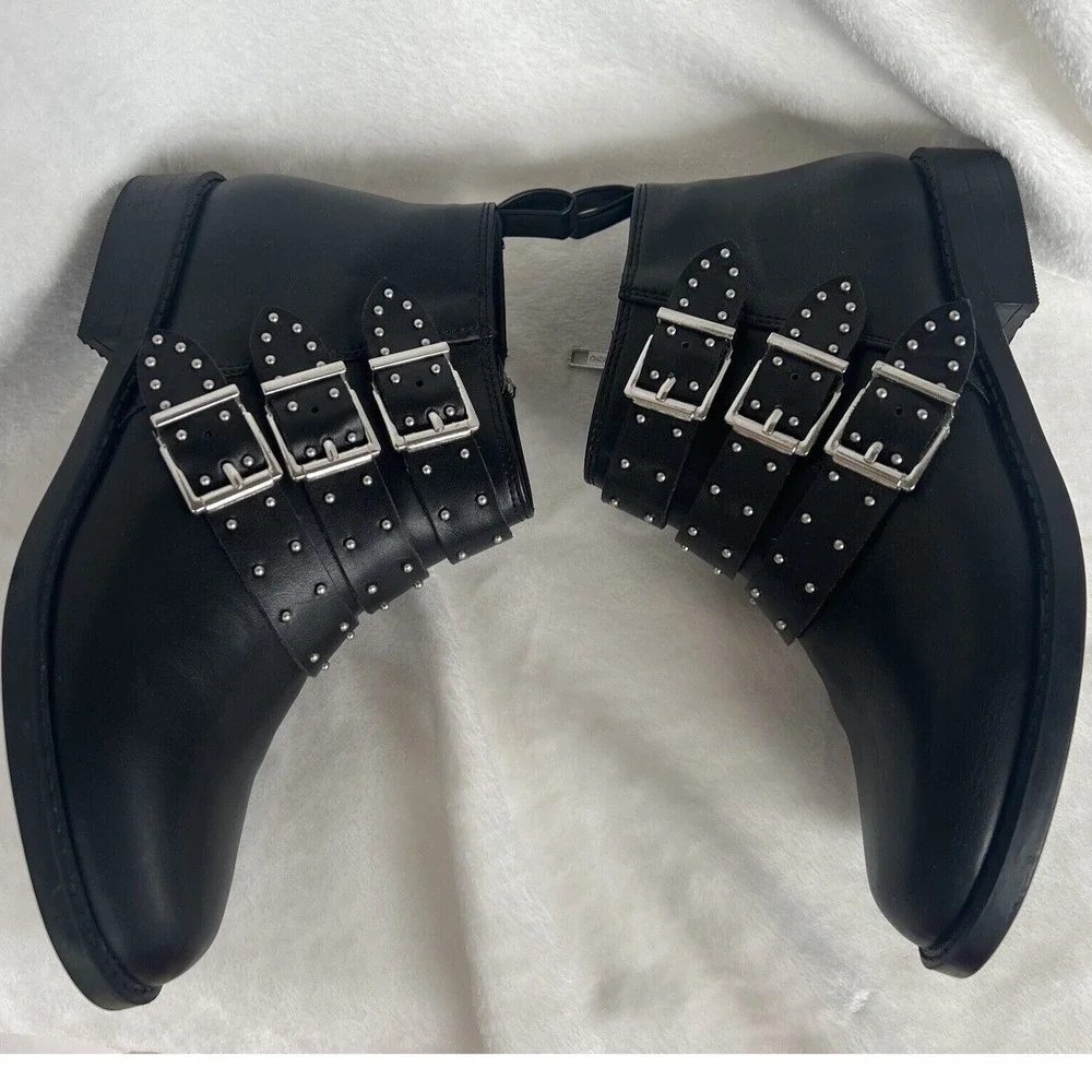 H&M Divided Black Studded Triple Buckle Ankle Boots Wm 5.5 EUR 36 EUC Punk Moto - Picture 9 of 13